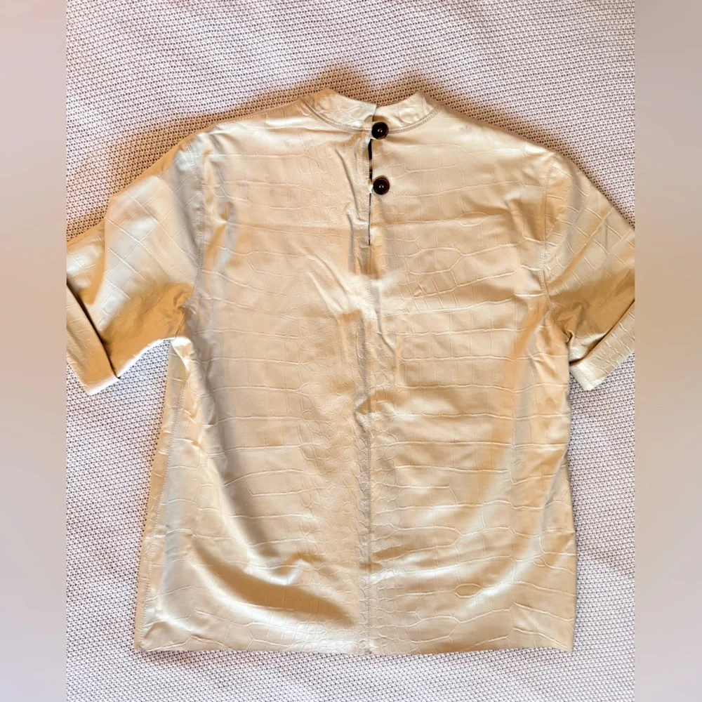 NANUSHKA Kaden Vegan Leather Tee Cream Short Sleeve Top